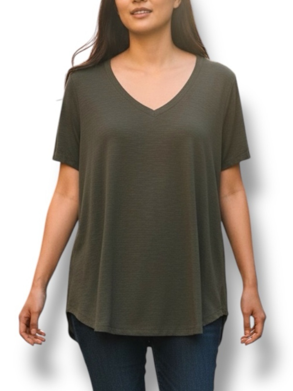 MOD REF V Neck Top Womens Flowy Tunic Short Sleeve Soft Modal Basic Tee Gray